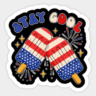 Stay Cool 4th July Popsicle Shirt Boys Men USA Flag American Sticker